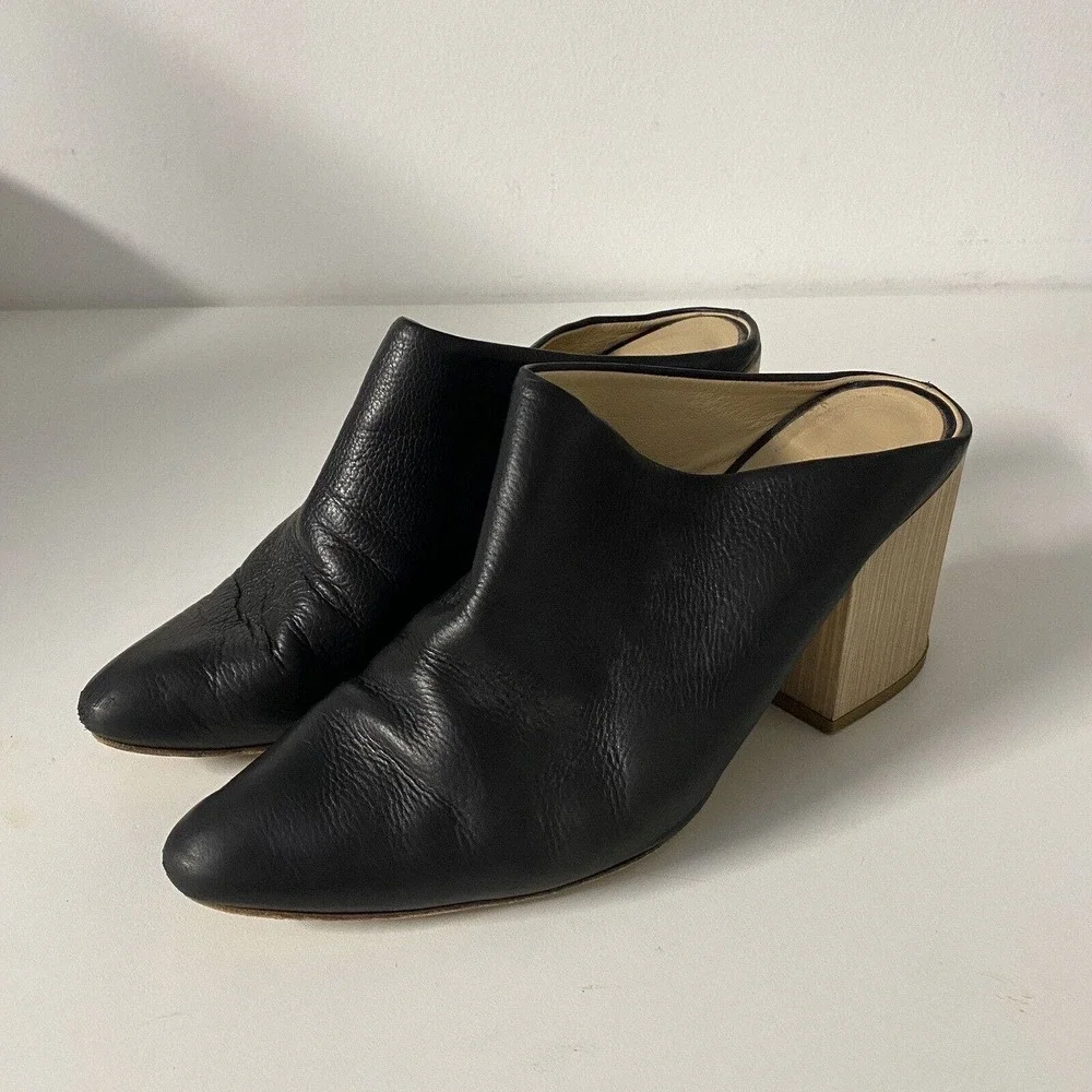The Shoe Box Black Slip On Leather Almond Toe Mule Block 3